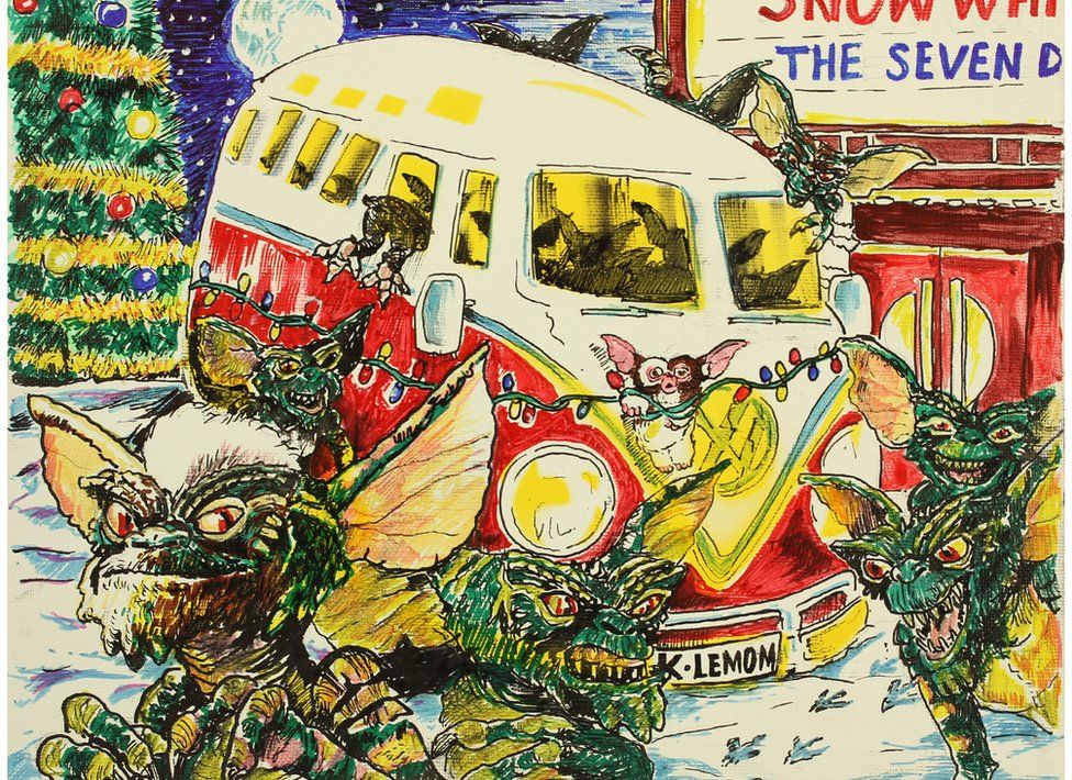 Art of a van featuring characters from the Gremlins films