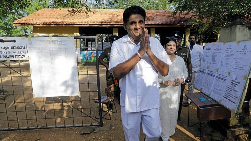 Sajith Premadasa leaves after casting his vote during the presidential election in Weerawila, Sri Lanka November 16, 2019