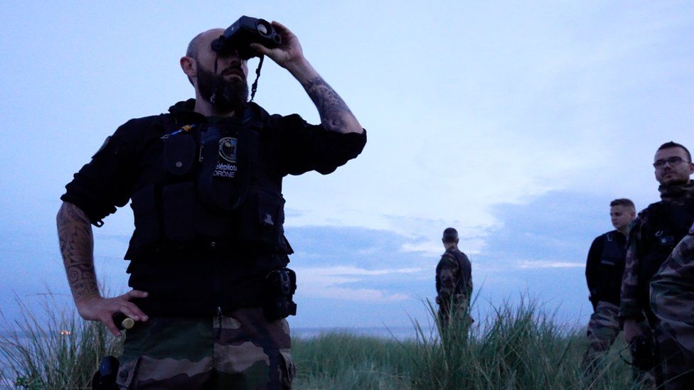 French gendarmes on patrol near Calais