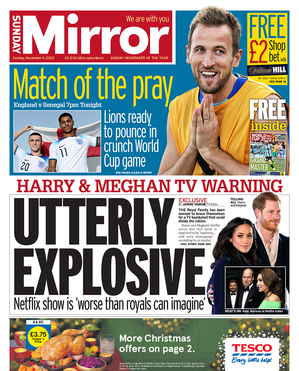 The front page of the Sunday Mirror, 4 December