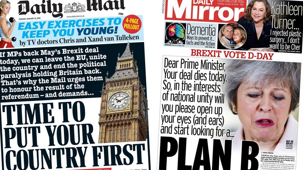 Composite image showing Daily Mail and Daily Mirror front pages