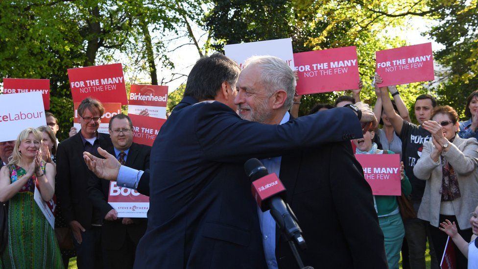 Jeremy Corbyn and Steve Rotheram hug