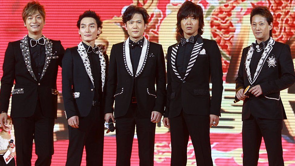 Japanese boy band SMAP perform on stage for Dragon TV Lunar New Year Gala on January 11, 2012 in Shanghai, China