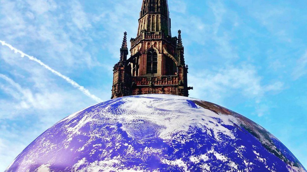 Globe art installation at Coventry Cathedral