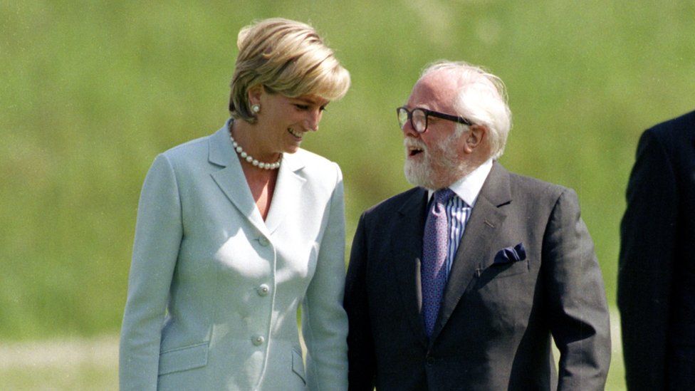 Diana, Princess of Wales, with Lord Attenborough in Leicester in 1997