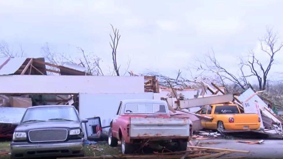 Scenes of destruction left in the wake of the tornado