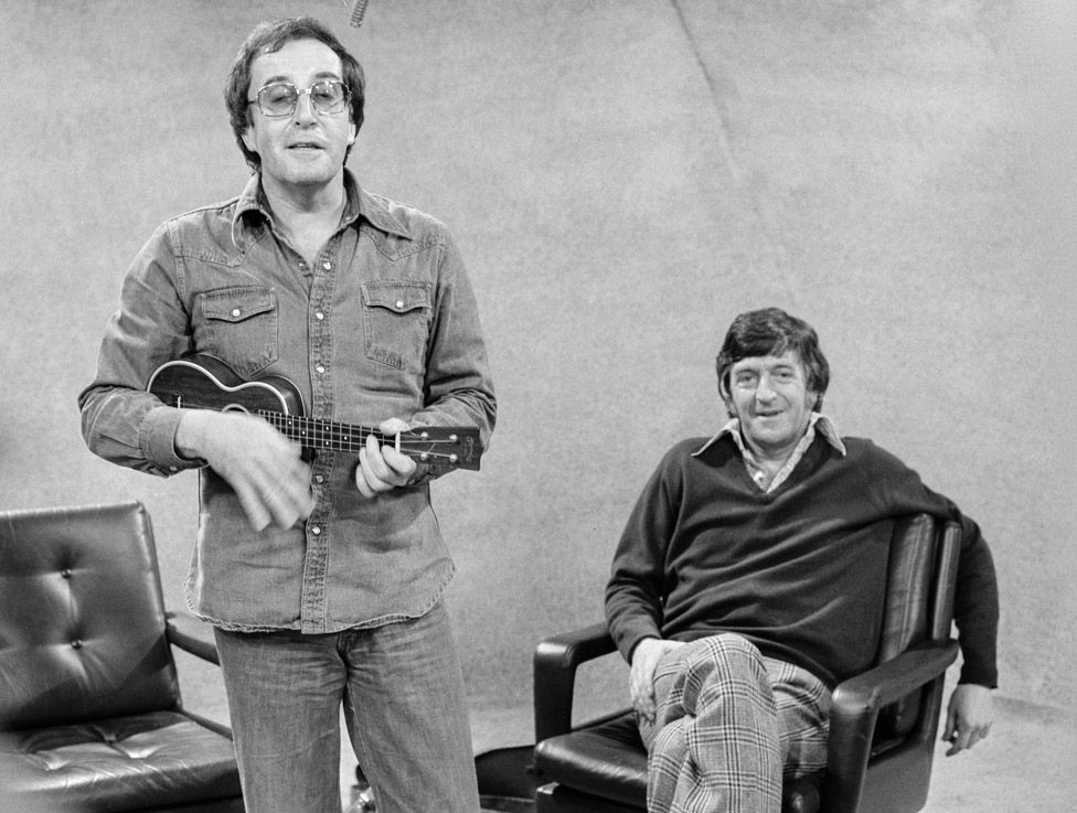 Comedian Peter Sellers (left) and presenter Michael Parkinson on the BBC television chat show 'Parkinson', November 9th 1974.