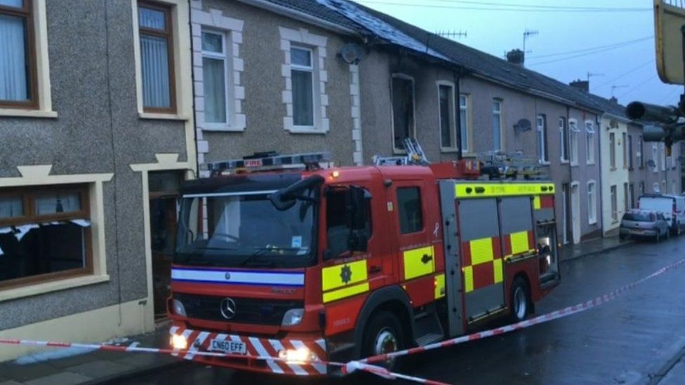 fire at a house in Hirwaun