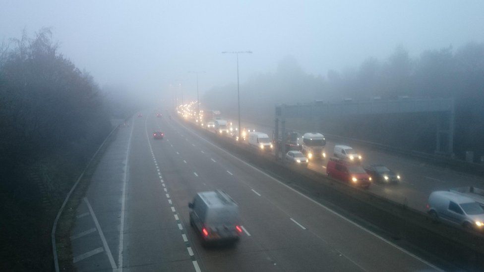 Fog on the M25 motorway