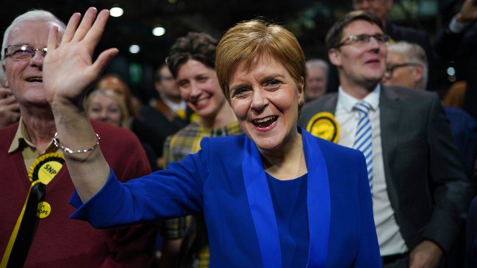 Nicola Sturgeon arrives at the counting hall in Glasgow during the 2019 UK election