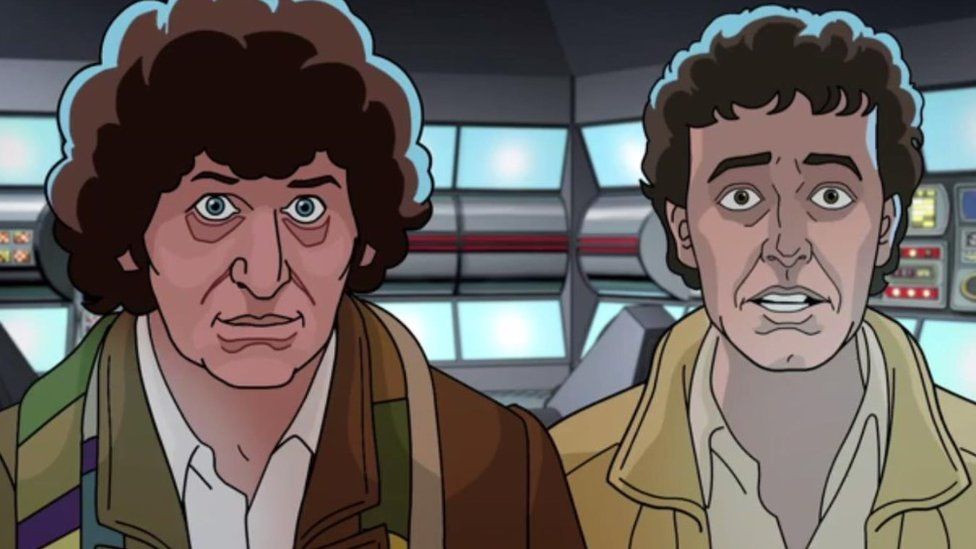 Animated Tom Baker and Daniel Hill in Shada