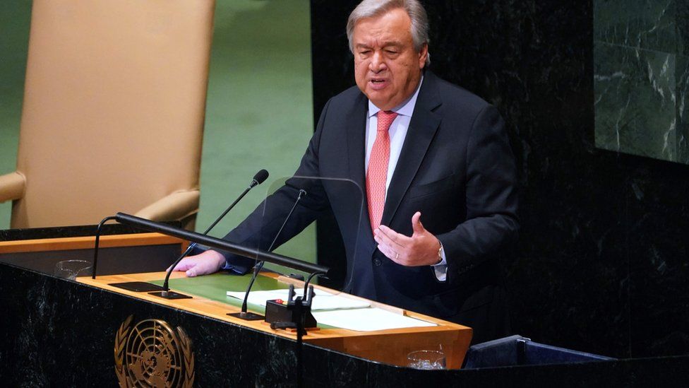 UN Secretary General Antonio Guterres addresses the 73rd session of the General Assembly at the United Nations in New York, 25 September 2018
