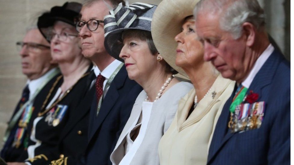 Prince Charles, the Duchess of Cornwall and Prime Minister Theresa May