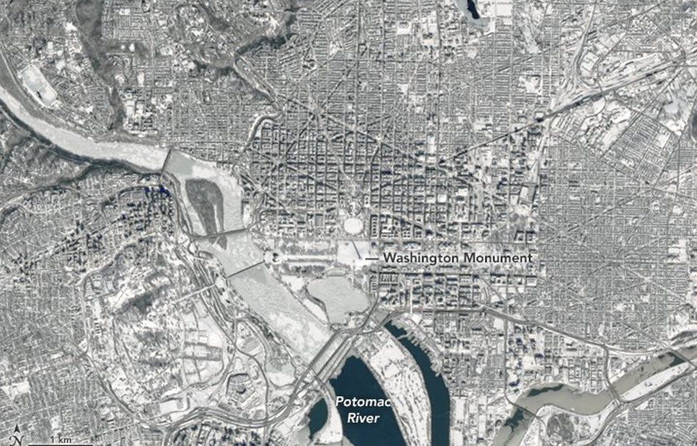 Washington DC's snow, seen from space