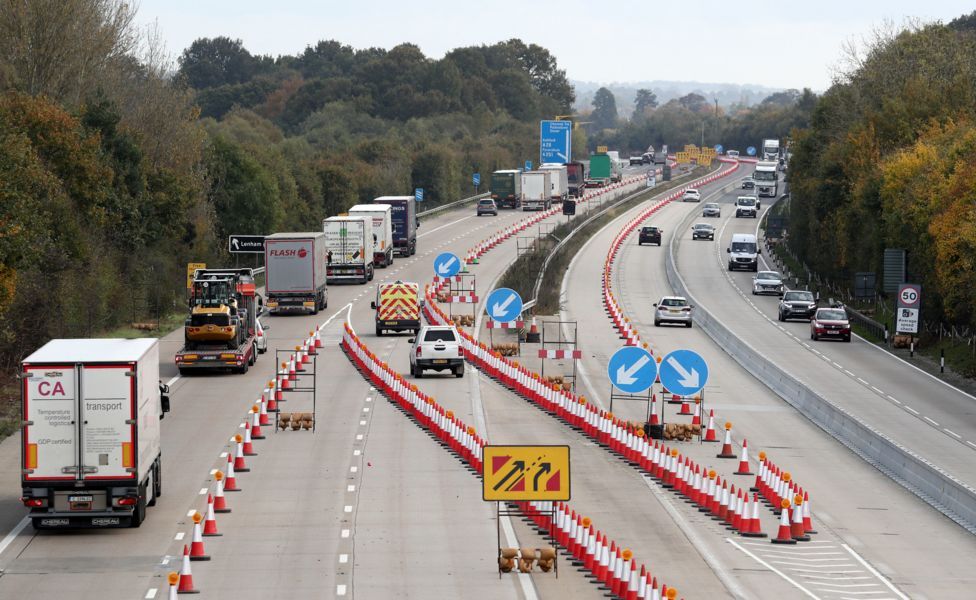 Lorries queued in Operation Brock