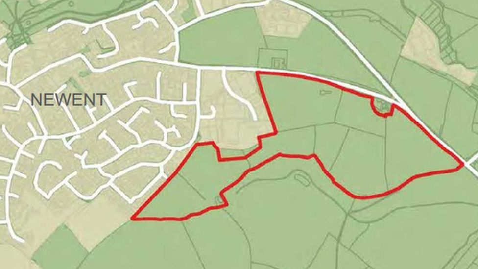 Map of plans submitted to the Forest of Dean District Council to develop almost 60 acres of agricultural land south of Gloucester Street, Newent.