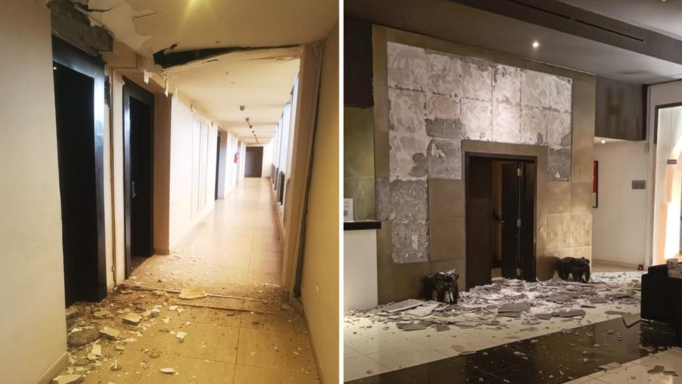 Shots showing damage to a hotel in Marrakesh after Friday's earthquake