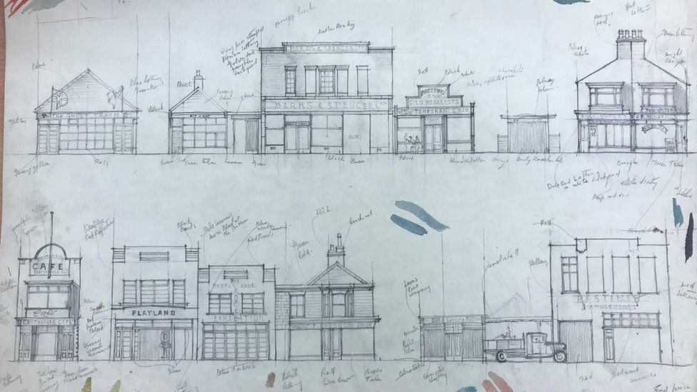 Drawings of Redcar shop fronts