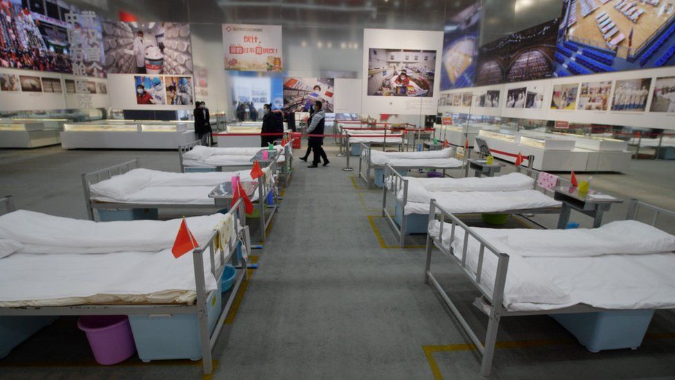 beds at the Wuhan virus exhibition