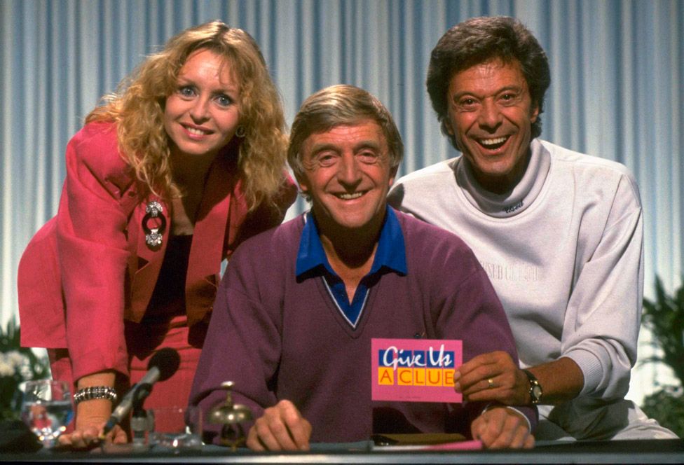 Michael Parkinson with Liza Goddard and Lionel Blair on Give Us A Clue in 1991