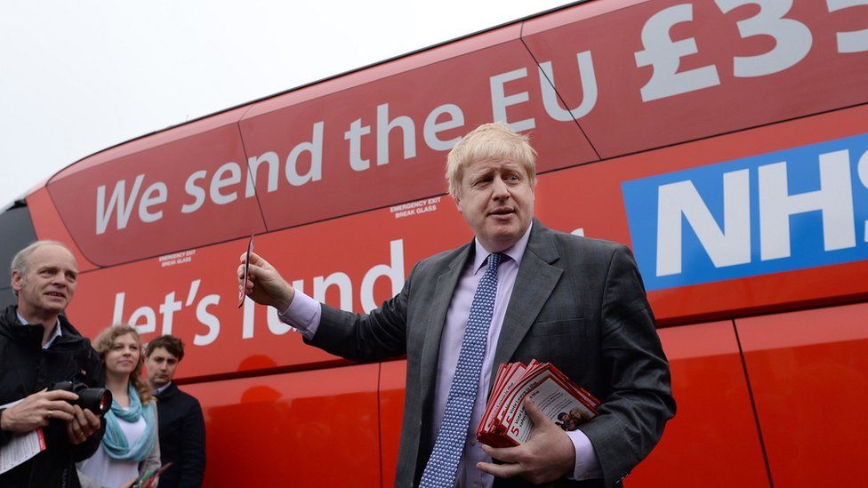 Boris Johnson in front of the Vote Leave campaign bus