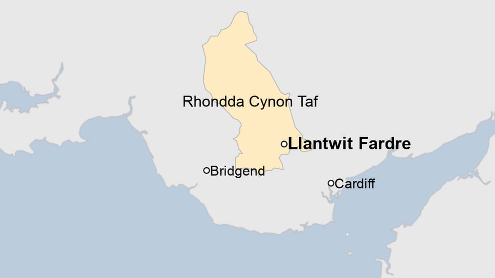 map of south Wales showing Llantwit Fardre location