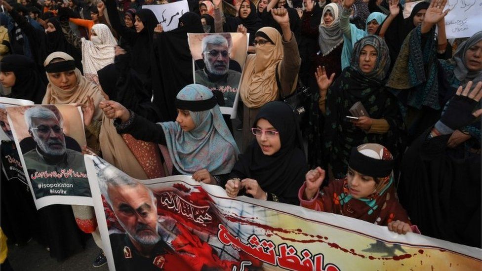 Protest in Pakistan over the killing by an American drone of the Iran's top military commander, Qasem Soleimani, 3 January 2020