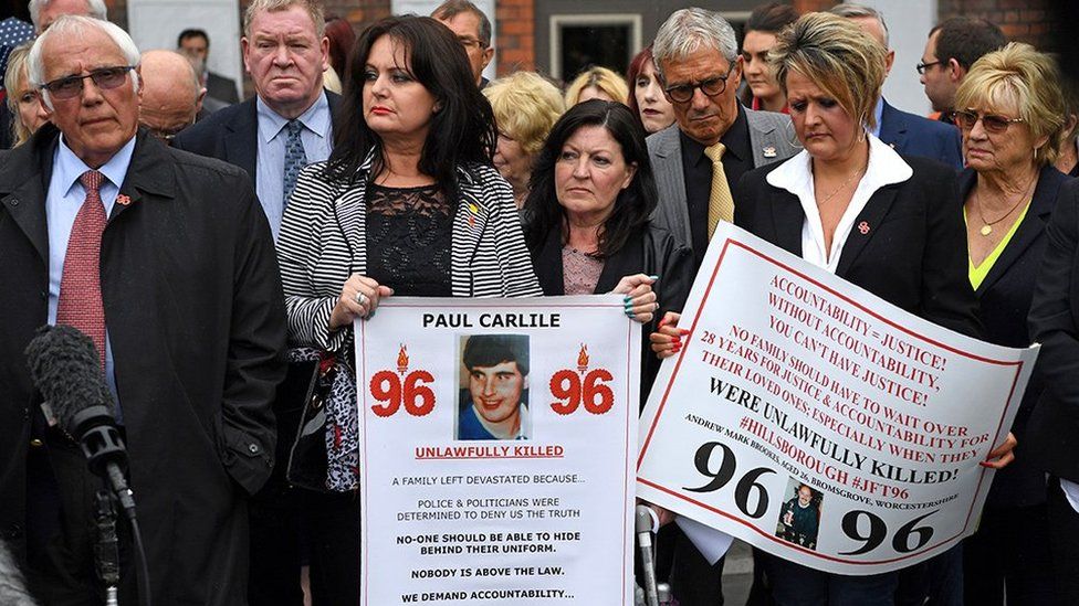 Family members affected by the 1989 Hillsborough disaster, Warrington, 2017