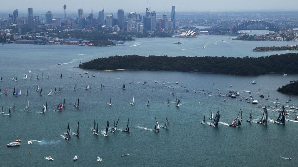 Yachts sail during the 2021 Sydney to Hobart