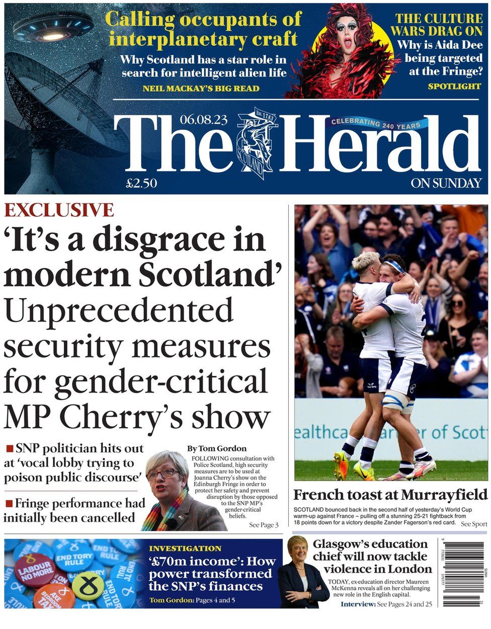 Scotland's papers: Festival warning and security row over MP's show ...