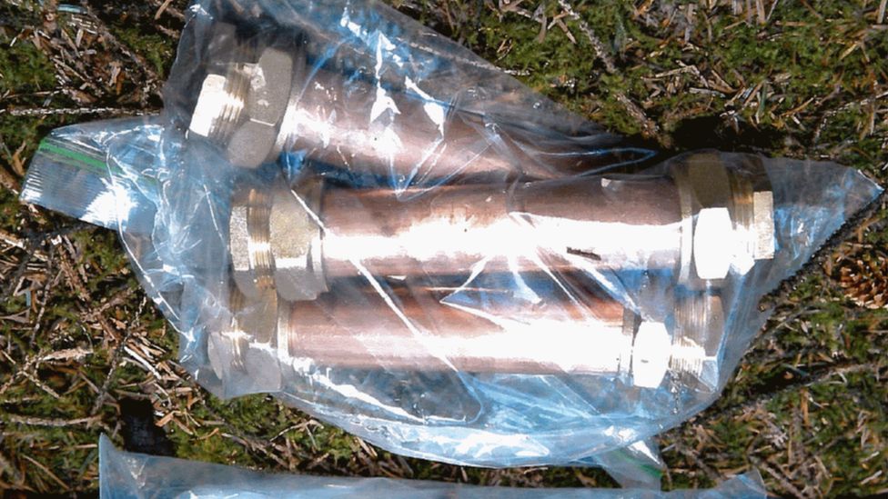 Pipe bombs that were found in the forest