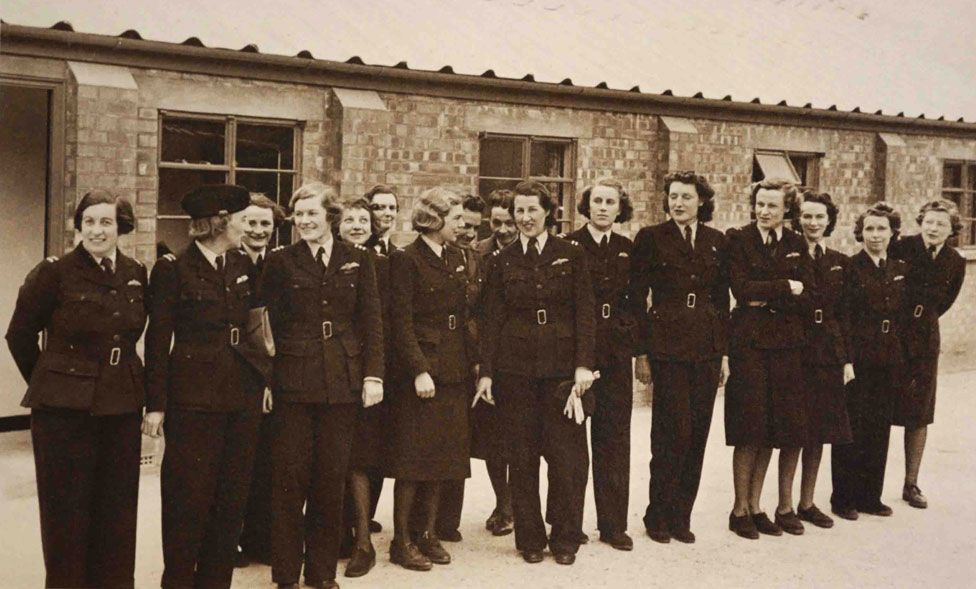Group shot of ATA women pilots. Constance is extreme left