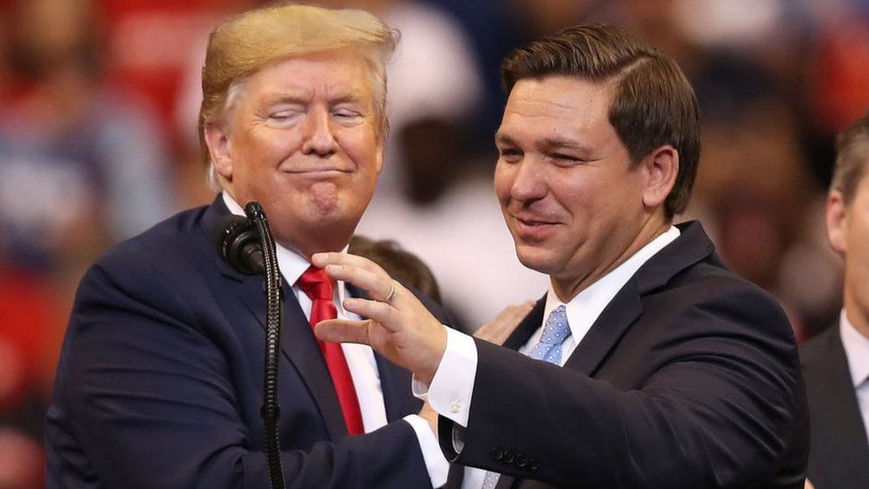 US President Donald Trump introduces Florida Governor Ron DeSantis during a homecoming campaign rally at the BB&T Center on November 26, 2019 in Sunrise, Florida.