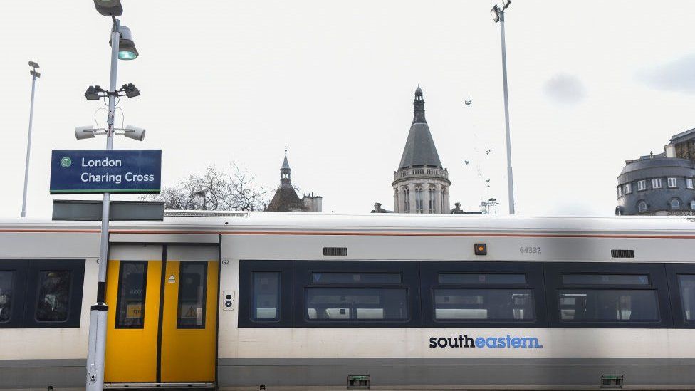 View of a Southeastern train as it makes its way to Charing Cros Station, London on January 3, 2018.