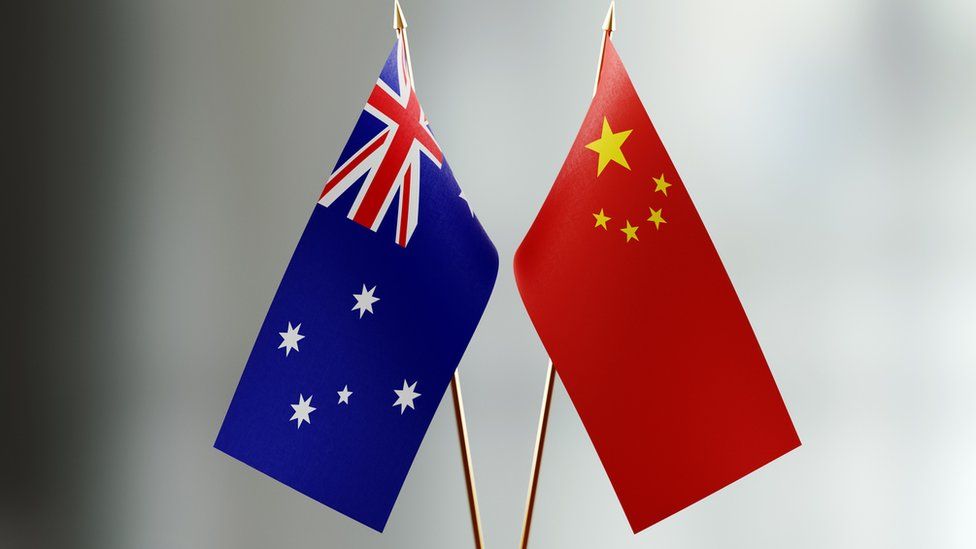The flags of Australia and China