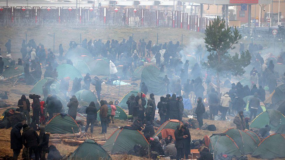 A migrant camp near the Kuznica crossing