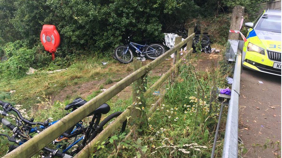 bikes at a fence at engah lough where two boys have died