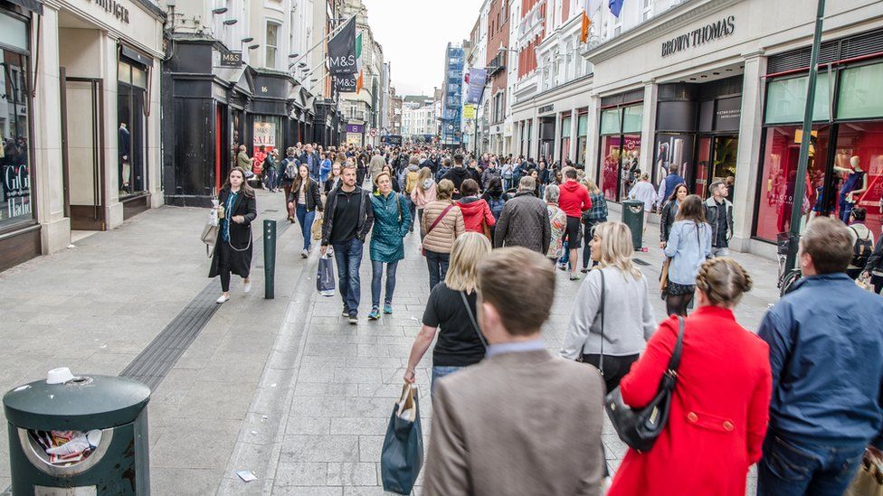 Shoppers on a Dublin street.