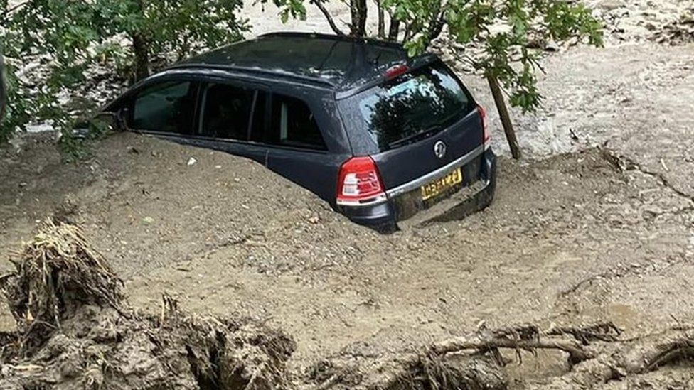 Car in landslide