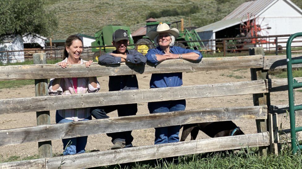Marsha Daughenbaugh and her family at her ranch