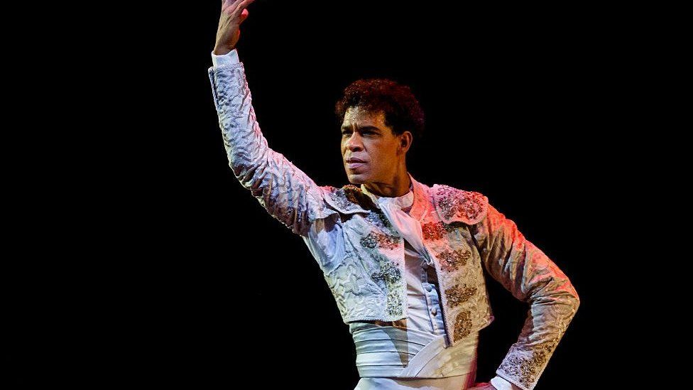 Carlos Acosta performs a scene from Don Quixote at the dress rehearsal of Carlos Acosta The Classical Farewell at Royal Albert Hall on October 3, 2016