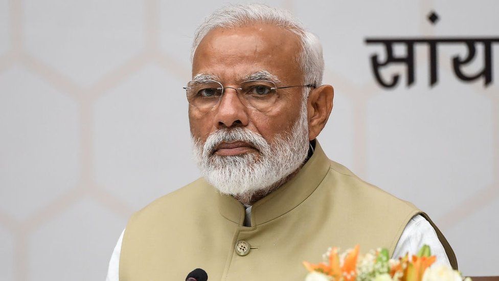 Bharatiya Janata Party (BJP) leader and Indian Prime Minister Narendra Modi attends a ceremony to thank the Union Council of Ministers for their contribution in India's general election at BJP headquarters in New Delhi on May 21, 2019.