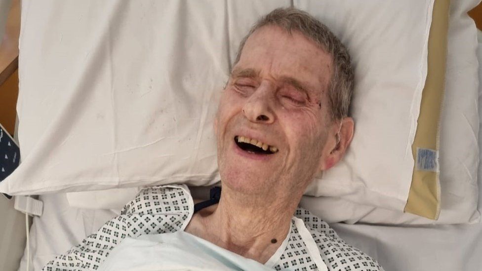 Grandad Melvyn Ryan was strapped to a plank of wood after he broke his hip
