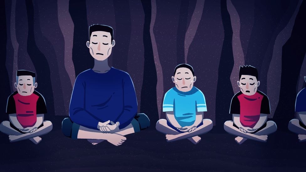 Illustraton - Coach Ake teaches the boys to meditate