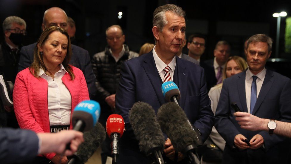 Edwin Poots with DUP party members on Thursday night