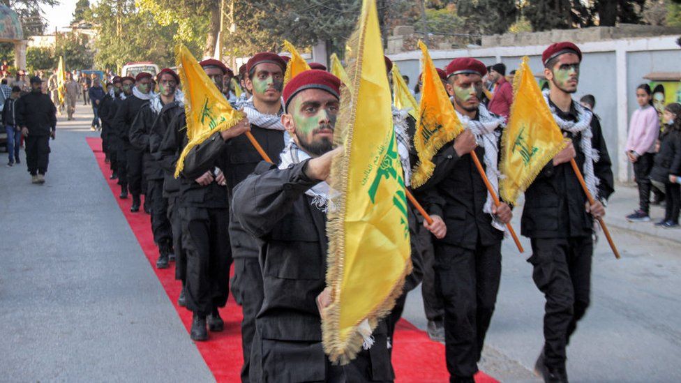 Hezbollah members march in Baalbek, Lebanon (13/11/21)