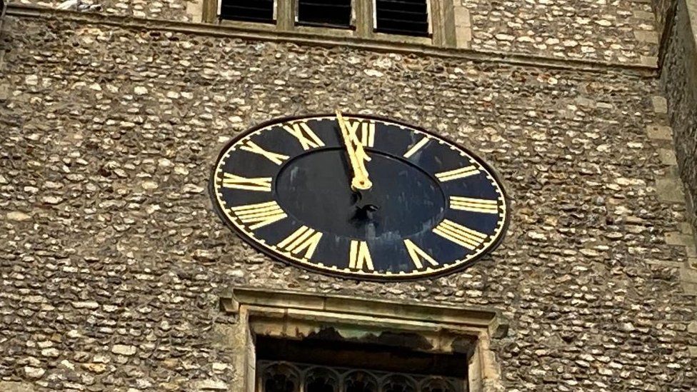 The clock at St Peter and St Paul's Church in Fakenham, Norfolk