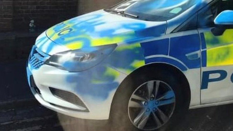 Vandalised police car