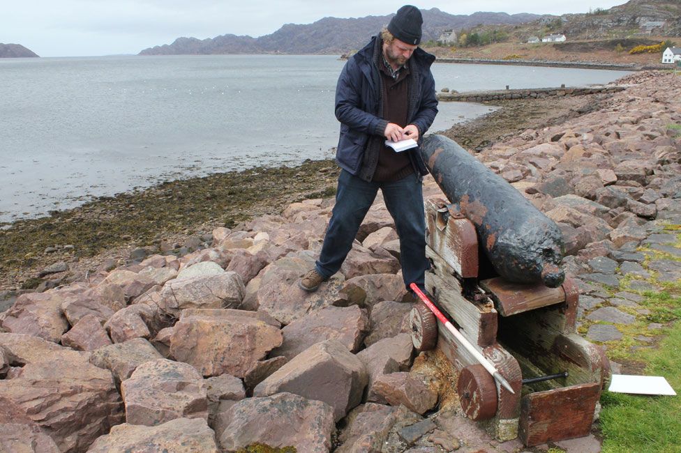 Documenting a cannon at Shieldaig