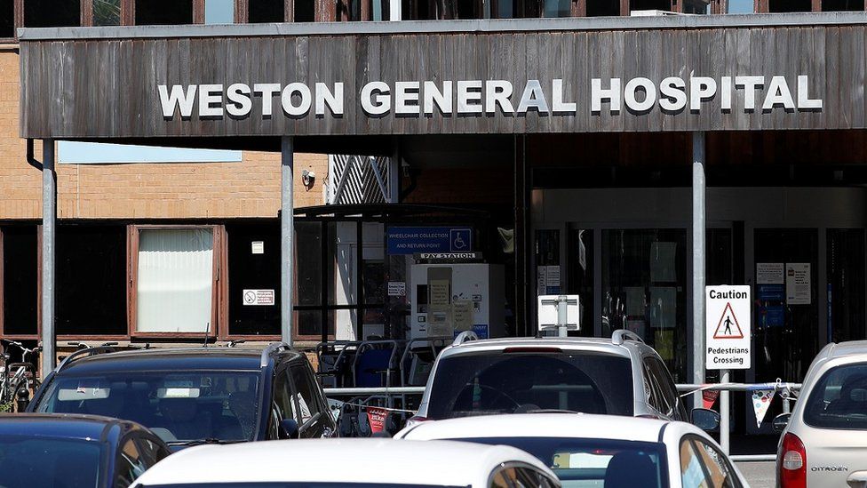 The exterior of Weston General Hospital, showing the main entrance